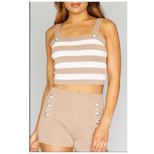 TAUPE SHADOW STRIPE CROP TOP 2PC KNIT SET!