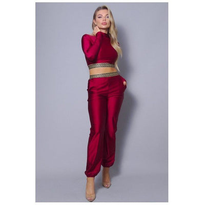 SEXY HIGH NECK LONG SLEEVE GEO TRIM CROP TOP (PANTS SOLD SEPARATELY)