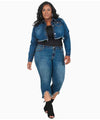Thick-N-Curvy Fit Plus Size Women's Cropped Frayed Jeans