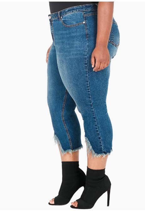 Thick-N-Curvy Fit Plus Size Women's Cropped Frayed Jeans