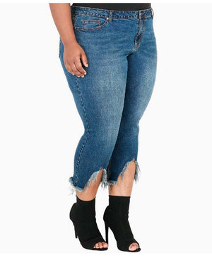 Thick-N-Curvy Fit Plus Size Women's Cropped Frayed Jeans