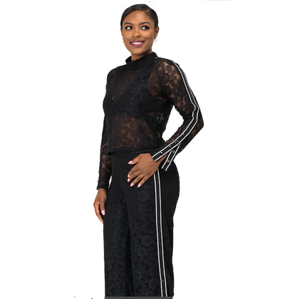 Thick- N- Curvy Fit Women's Black Lace Athletic Turtleneck Top