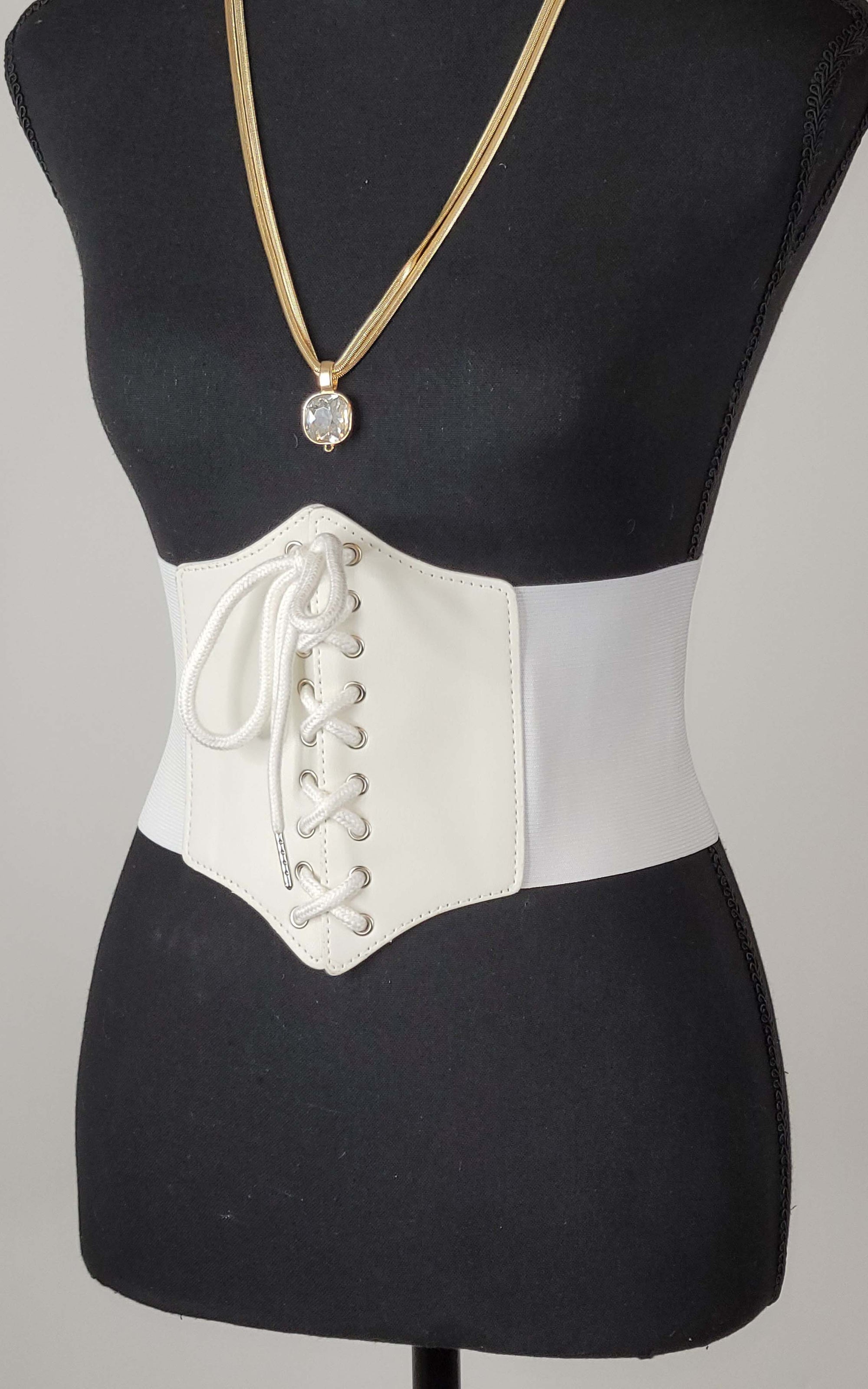 WHITE FAUX LEATHER LACE UP WASPIE CORSET BELT - Linda Clay