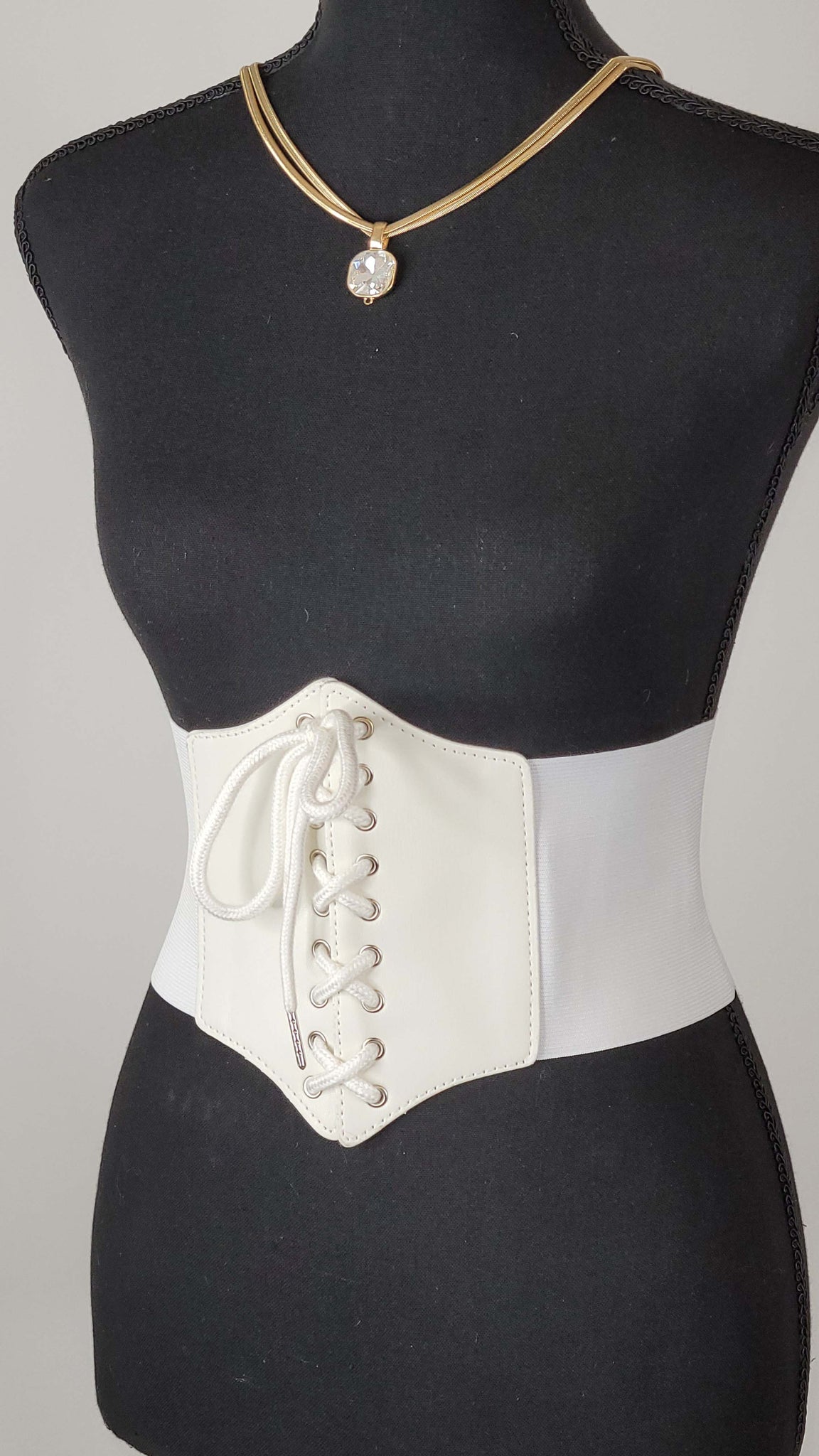 White Faux Leather Lace-Up Waspie Corset Belt