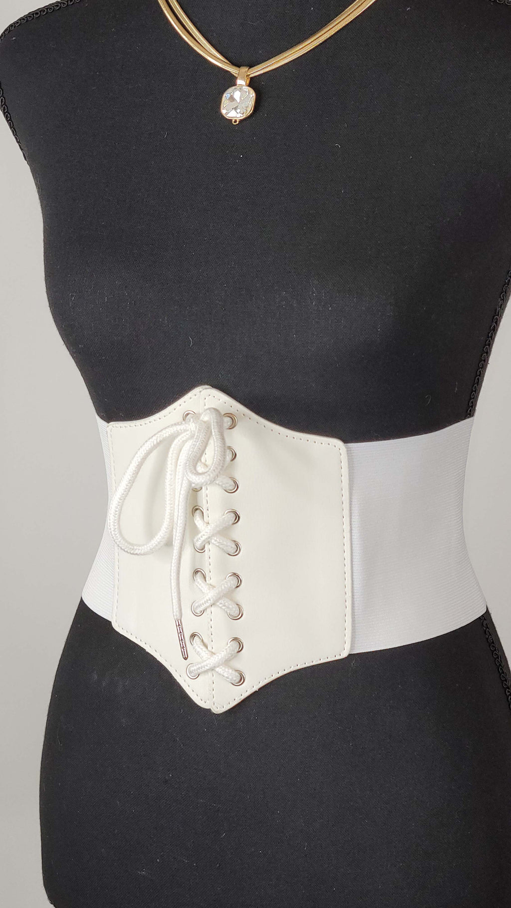 White Faux Leather Lace-Up Waspie Corset Belt