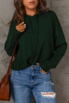 Green Dropped Shoulder Drawstring Hooded Knit Top/ Sweater