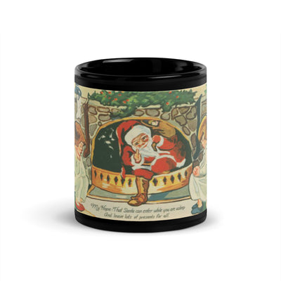Classic Santa Down the  Chimney Black Glossy Mug