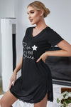 RISE AND SHINE Comfy Nightwear Contrast Lace V-Neck T-Shirt Dress Sleepwear