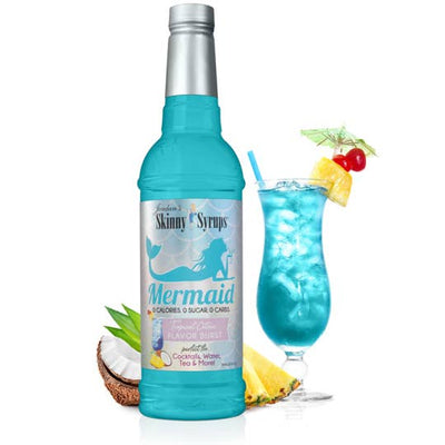An image of a bottle of Mermaid Syrup, featuring a whimsical label with vibrant colors and a mermaid-inspired design, adding a touch of enchantment to your beverages