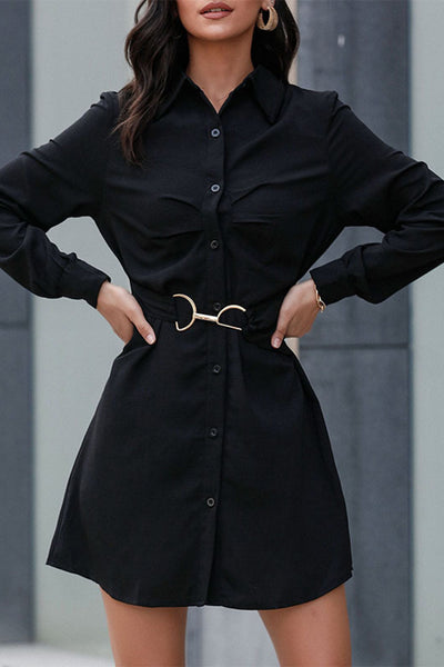 Belted Mini Shirt Dress with Collared Neckline