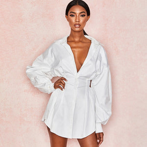 Elegant Beauty Boyfriend Shirt Dress with Corset Cinched Waistline